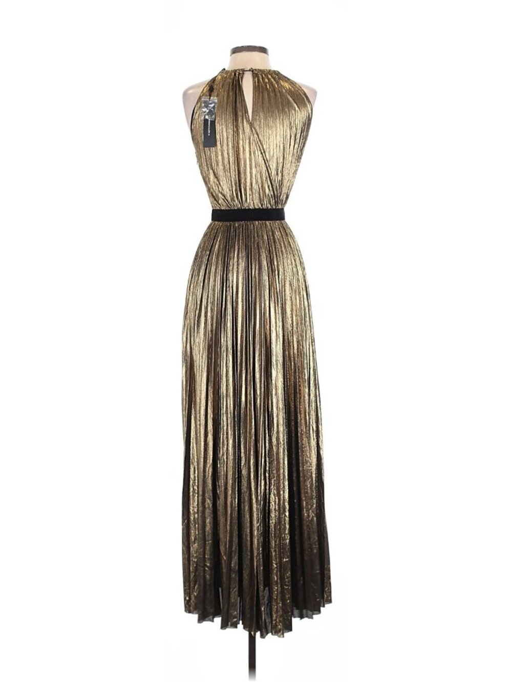 NWT BCBG MaxAzria Starling Gown in Gold Metallic Pleated Halter Maxi Dress XS - Picture 5 of 9